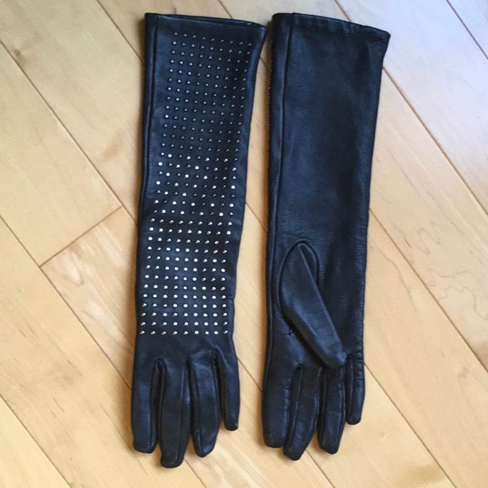 Long black leather gloves